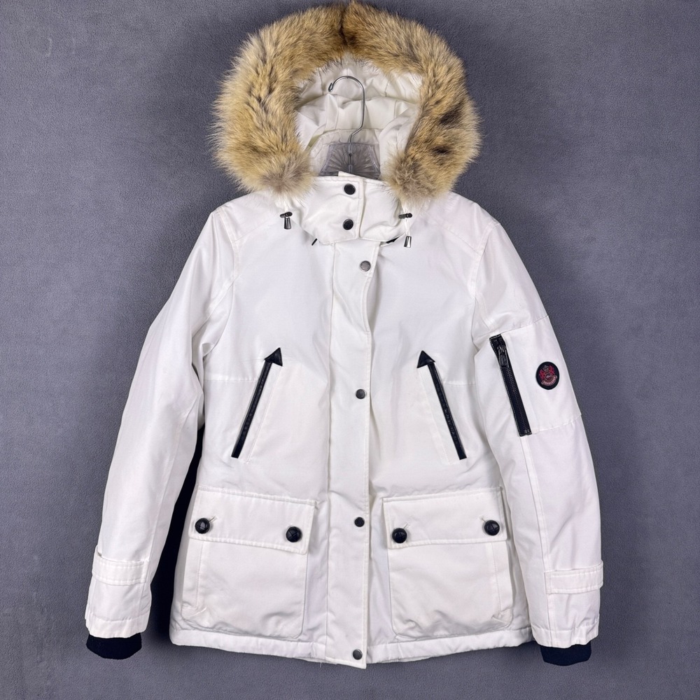 Pendleton Womens‎ Parka Real Coyote Fur Trim Hood Down Coat Size S White Read!